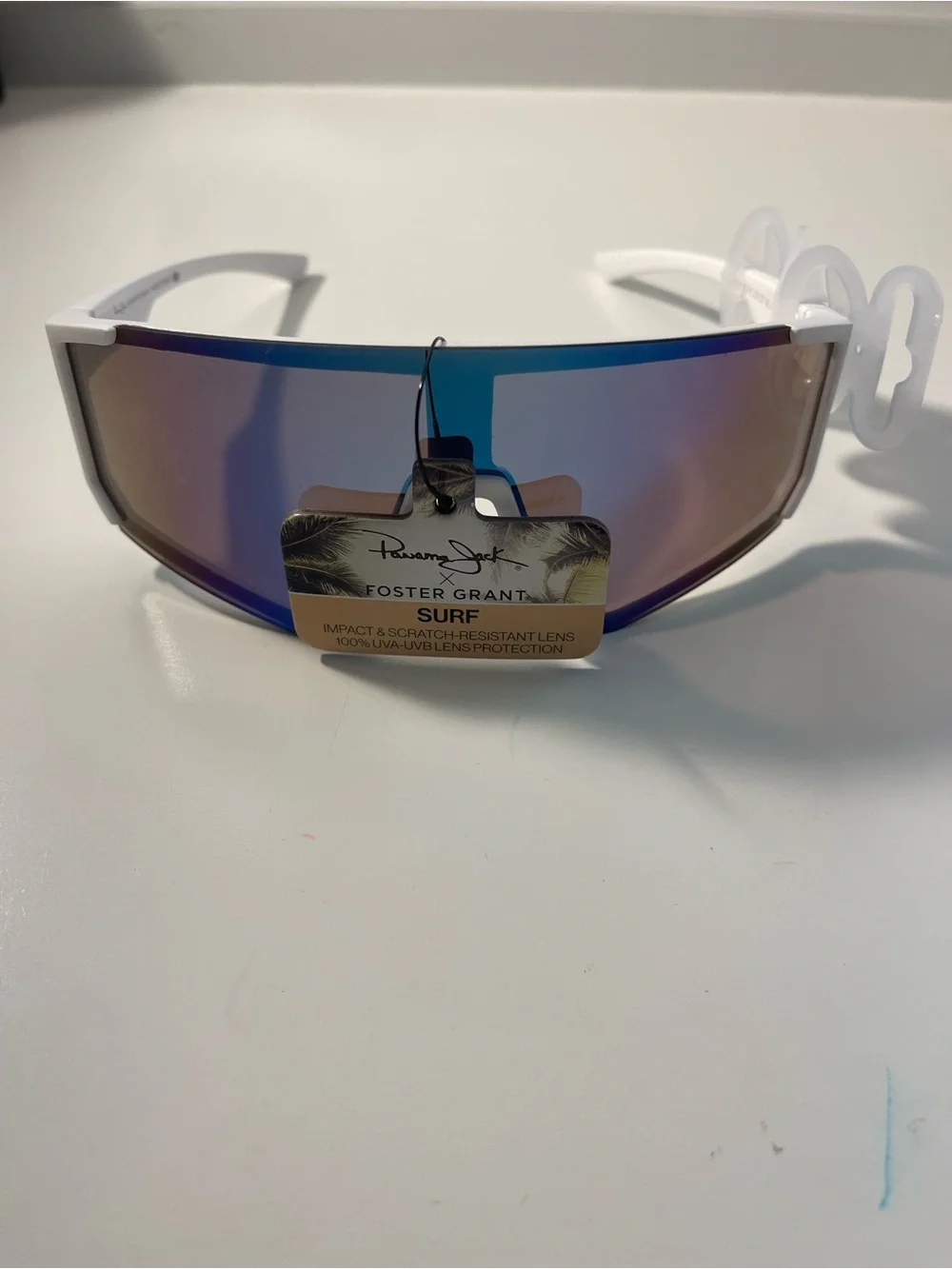 Foster Grant Blue Mirrored Shield Sunglasses with White Bridge
